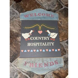 welcome sign, country-style theme with geese and hearts